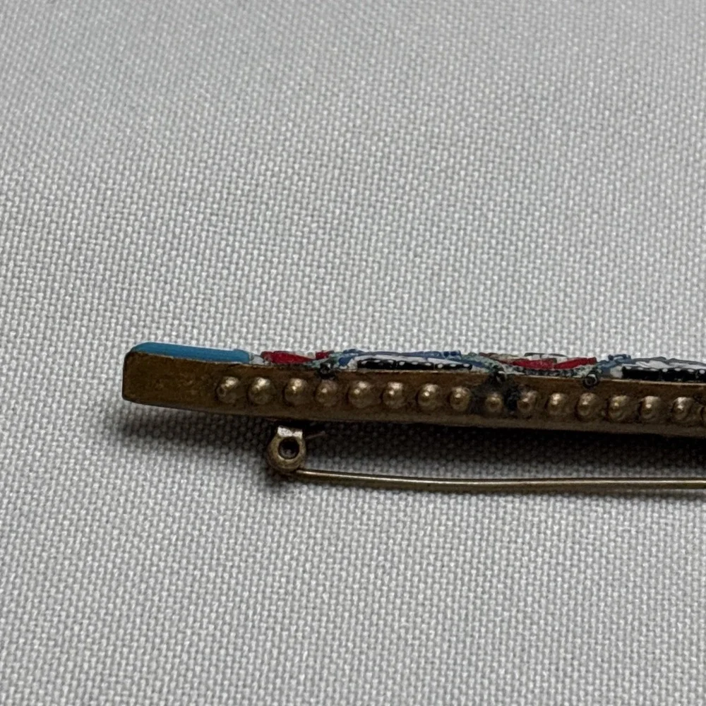 Vintage Venetian Grand Tour Micro Mosaic Flower Brooch Bar Pin